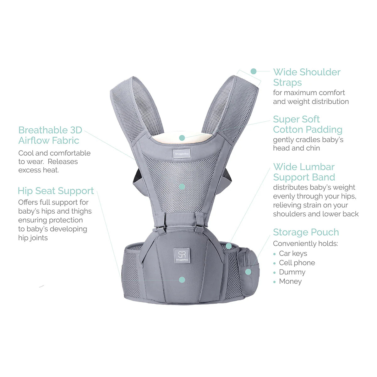 Snuggletime - SnuggleRoo Hip Seat Baby Carrier - with Airflow Fabric