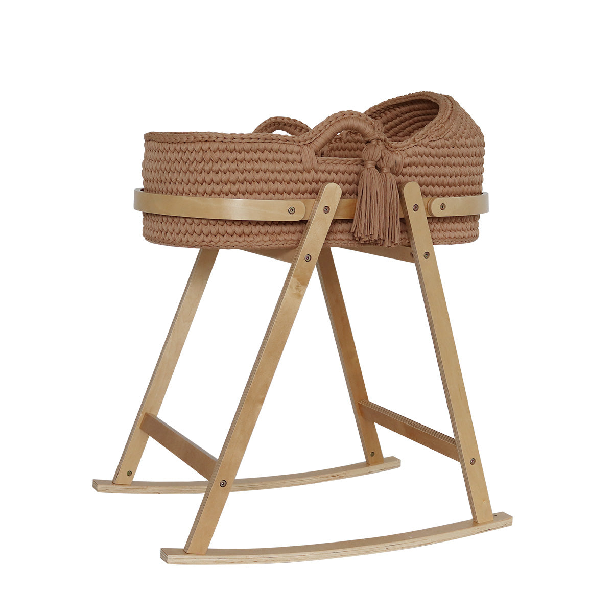 Snuggletime Woven Crochet Moses Basket with Wooden Rocking Stand