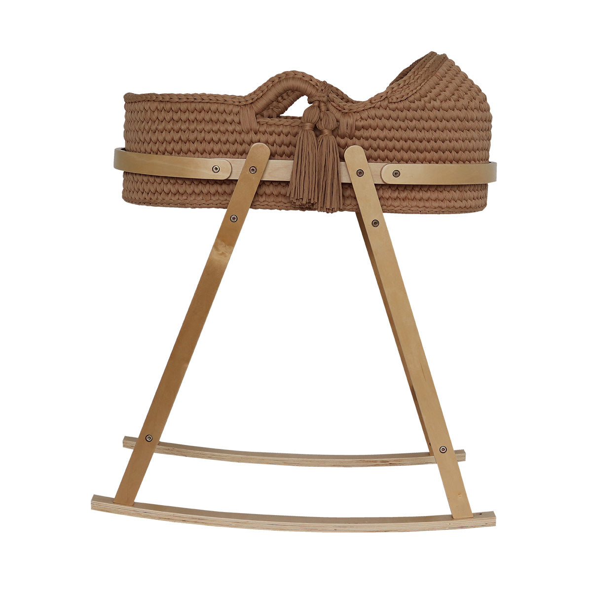 Snuggletime Woven Crochet Moses Basket with Wooden Rocking Stand