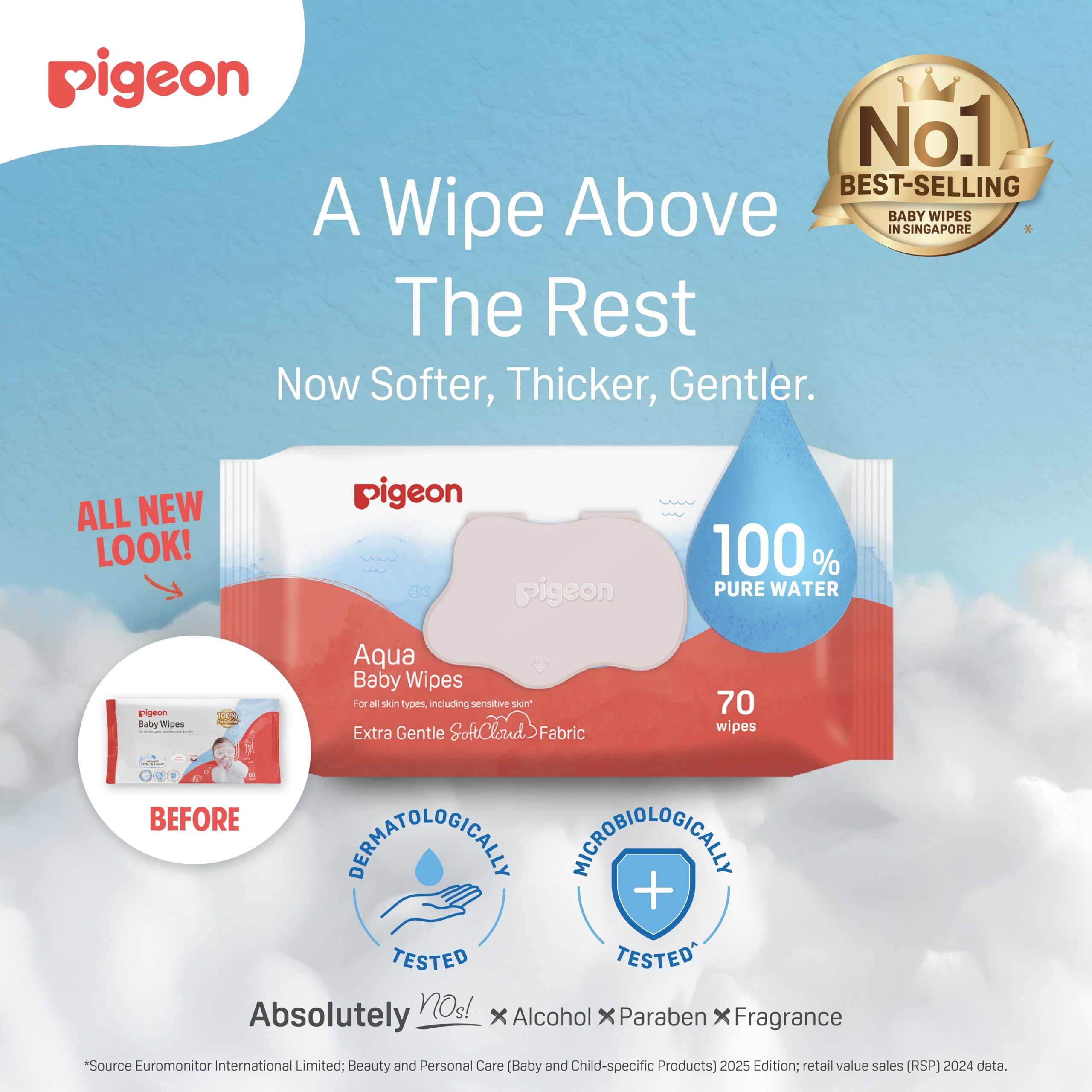 Pigeon Aqua Baby Wipes 70's 3 in 1