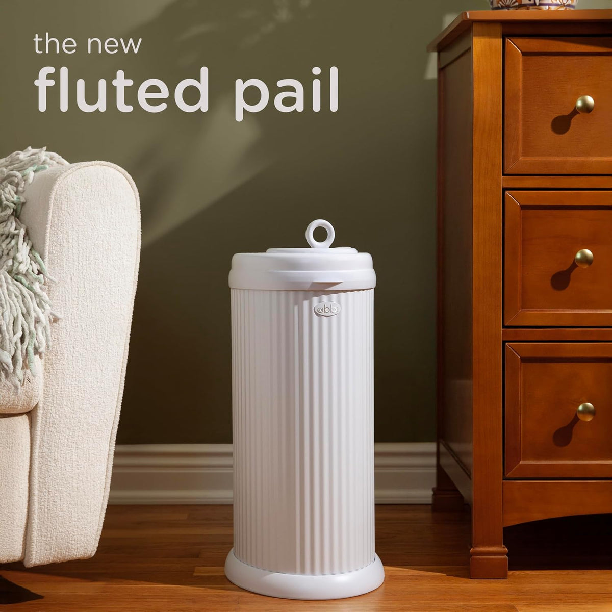 Ubbi Stainless Steel Diaper Pail Fluted White