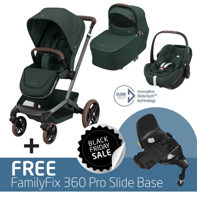 Fame Travel System: Fame Stroller + Fame Carrycot + Pebble 360 Pro Car Seat + FREE FamilyFix 360 Pro Slide Base