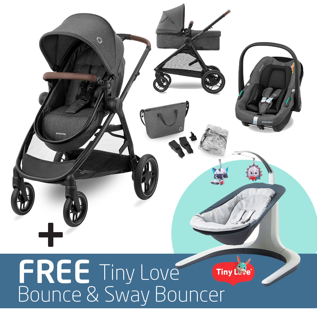 Maxi Cosi Zelia S Trio with FREE Tiny Love 2-in-1 Nature’s Way Bounce & Sway Swing