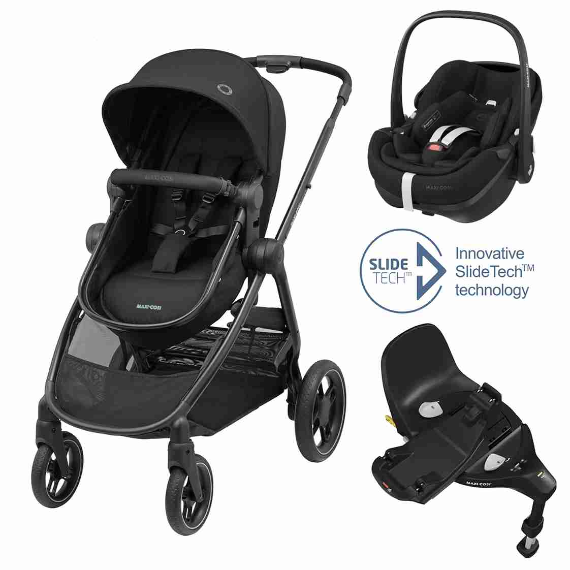 Maxi Cosi Zelia³ Travel System: Zelia³ Stroller + Pebble 360 Pro Car Seat + FamilyFix 360 Pro Slide Base