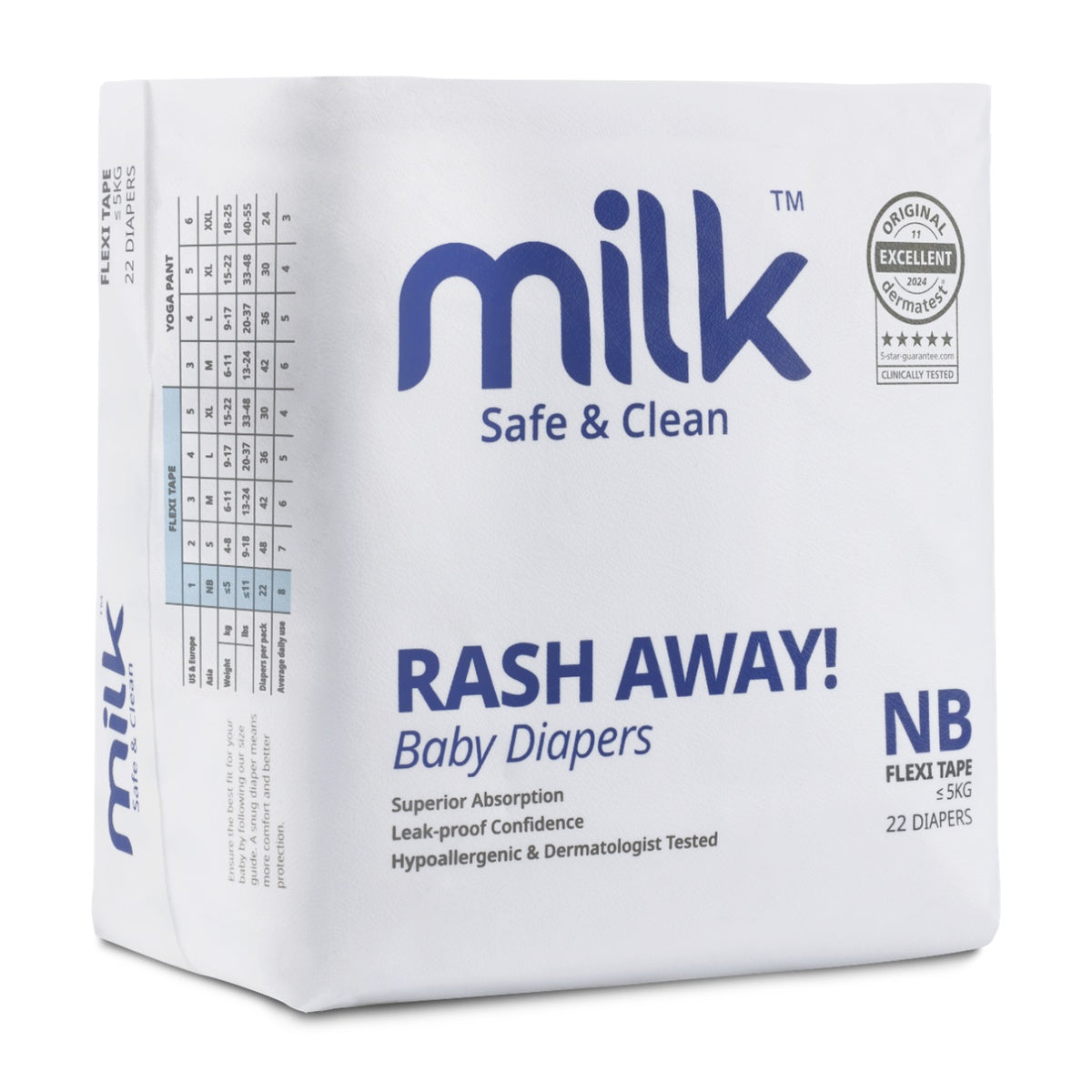 Milk Baby Newborn Diapers,Flexi Tape, Size NB - 22 Pcs, 0 To 5 kg