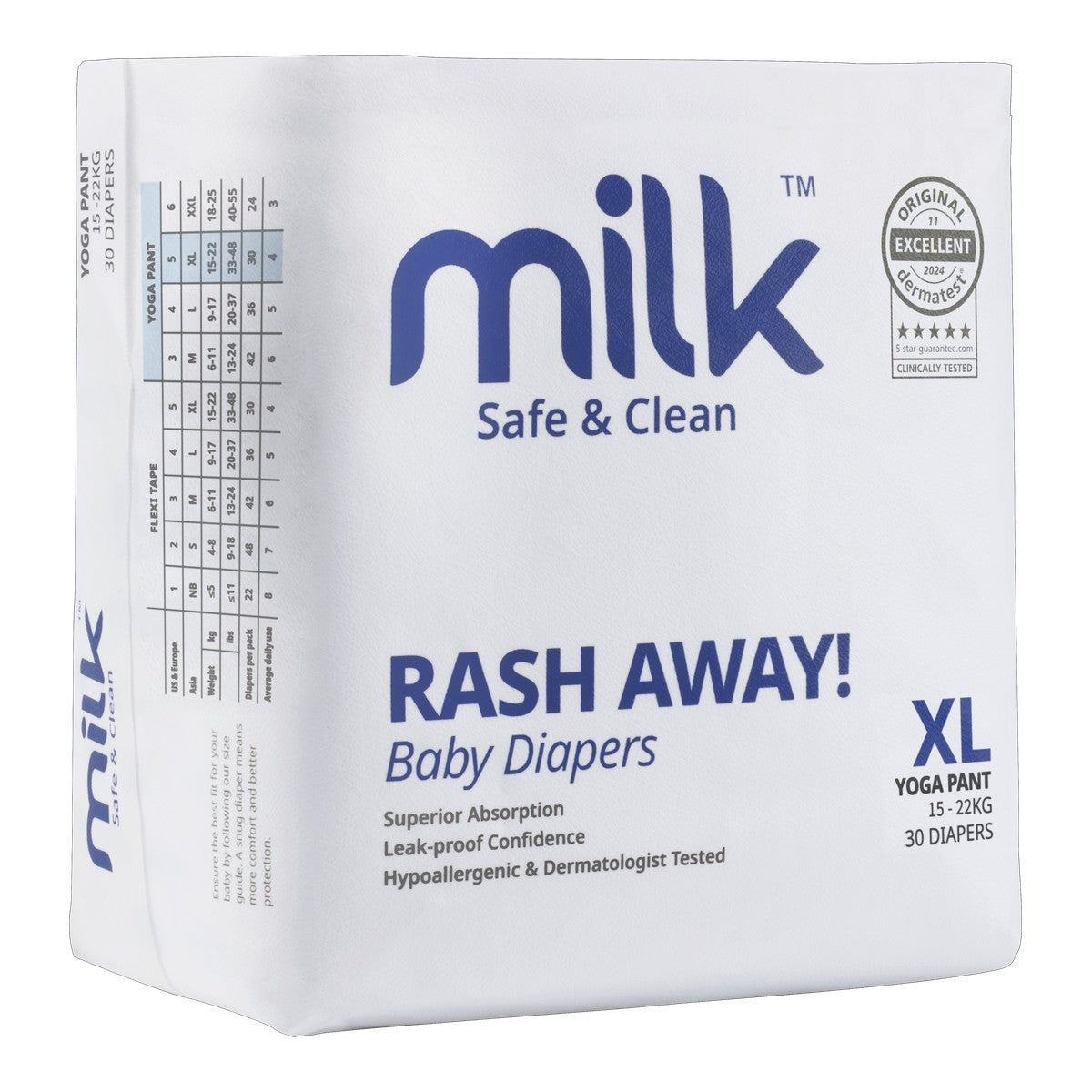 Milk Baby Diapers,Flexi Tape, Size XL - 30 Pcs, 15-22 kg