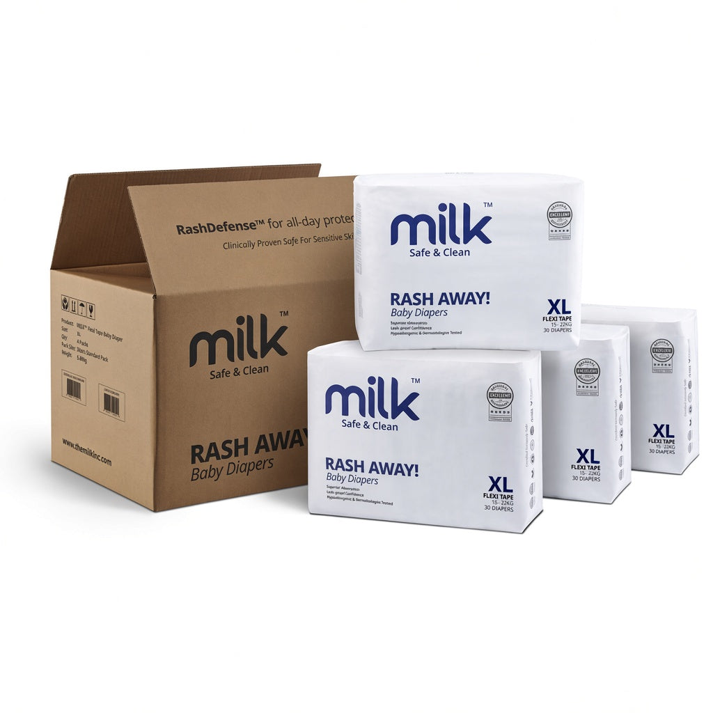 MILK™ Baby Diapers Flexi Tape Size XL 4 × 30 Pack | 120 Diapers | 15–22 kg