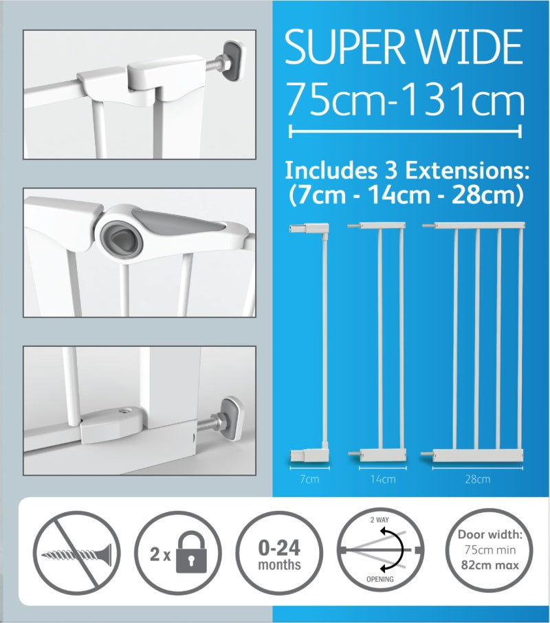BAMBINO EASY FIT PRESSURE GATE – SUPER WIDE +7CM/14CM/28CM EXT INCLUDED