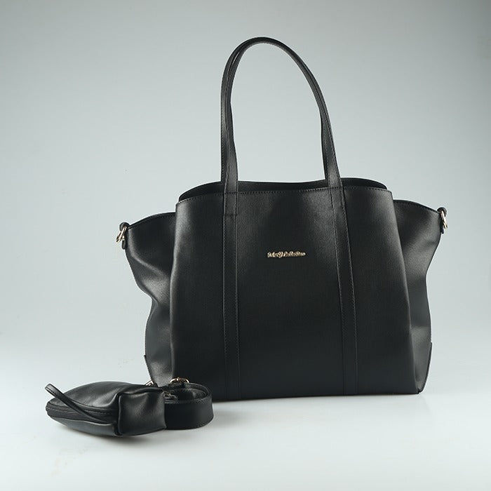 MY Collection Venus Leather Diaper Bag - Black