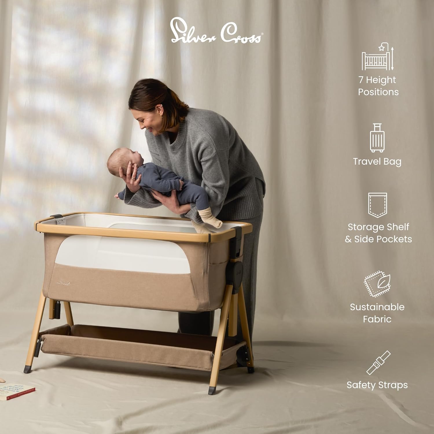 Silver Cross Lunar Co-Sleeper Bedside Crib | Co sleeper cot - AZ