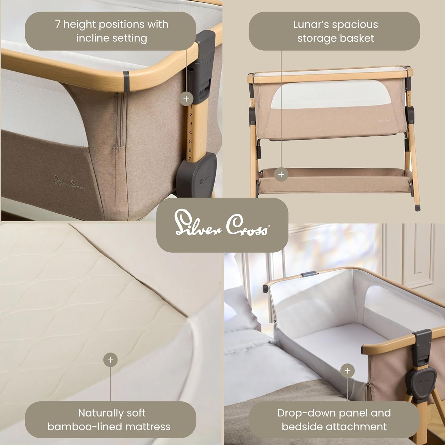 Silver Cross Lunar Co-Sleeper Bedside Crib | Co sleeper cot - AZ