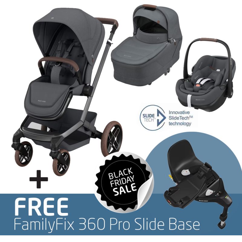 Fame Travel System: Fame Stroller + Fame Carrycot + Pebble 360 Pro Car Seat + FREE FamilyFix 360 Pro Slide Base