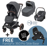 Fame Travel System: Fame Stroller + Fame Carrycot + Pebble 360 Pro Car Seat + FREE FamilyFix 360 Pro Slide Base