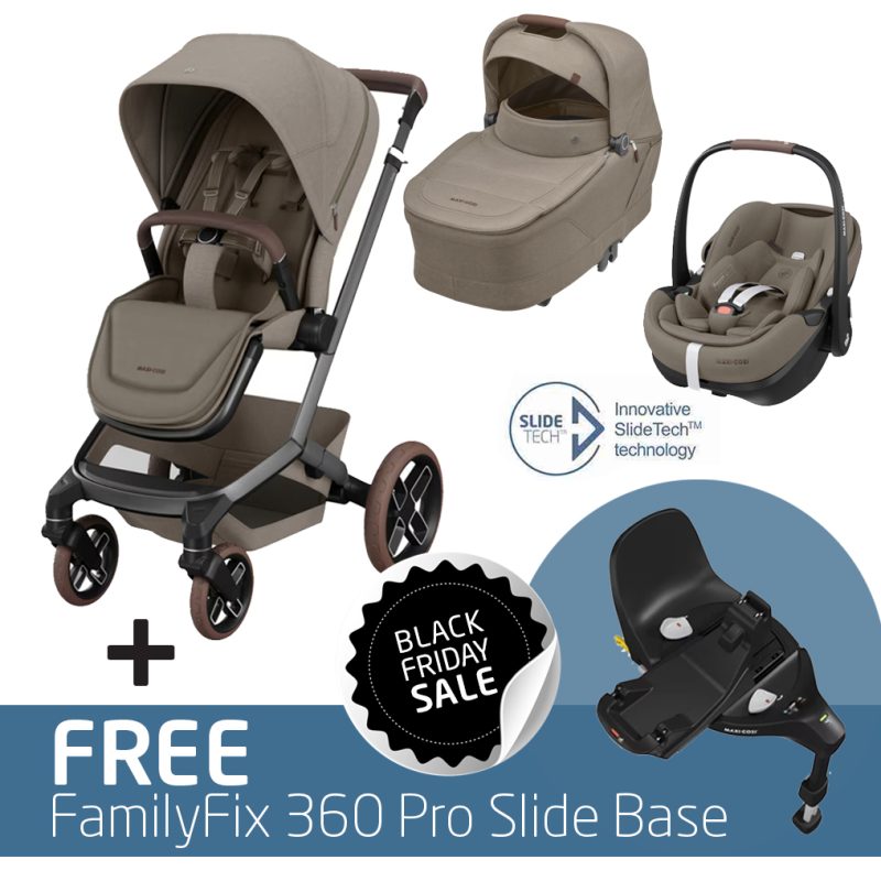Fame Travel System: Fame Stroller + Fame Carrycot + Pebble 360 Pro Car Seat + FREE FamilyFix 360 Pro Slide Base
