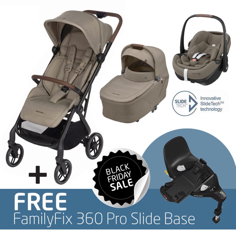 Soho Travel System: Soho Stroller + Sense Carrycot + Pebble 360 Pro Car Seat + FREE FamilyFix 360 Pro Slide Base