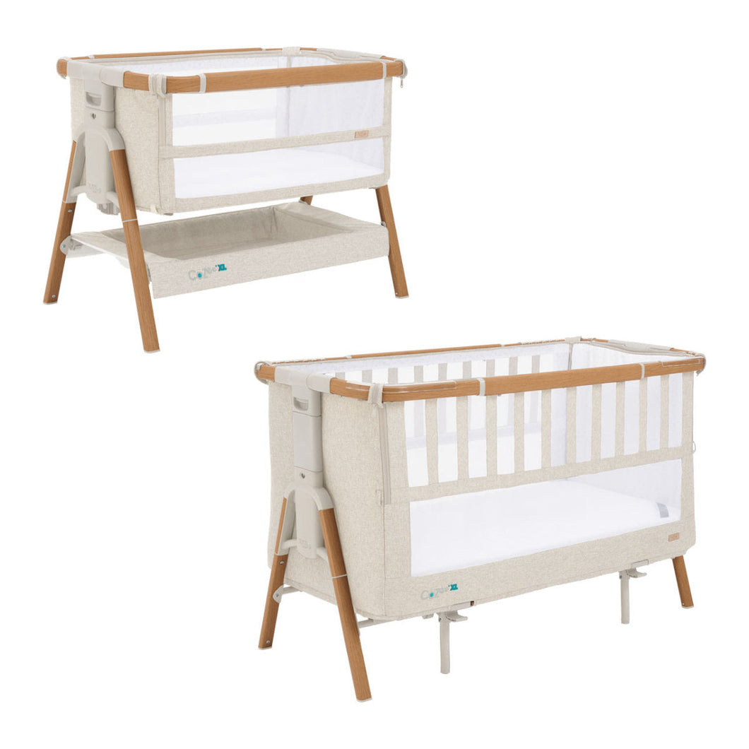 TUTTI BAMBINI Cozee XL Bedside Crib & Cot-Scandinavian Walnut & Ecru