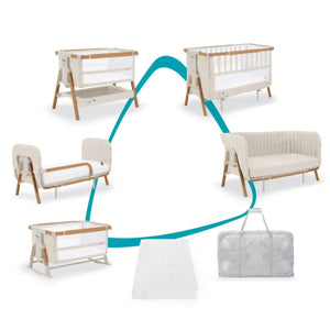 TUTTI BAMBINI Cozee XL Bedside Crib & Cot-Scandinavian Walnut & Ecru