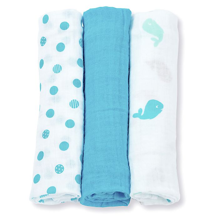 Lulujo Mini Muslin Blanket 3 Pack - Brilliant Blue