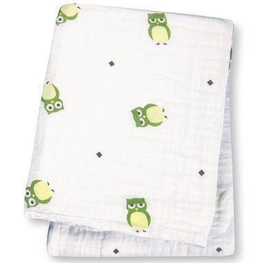 Lulujo Cotton Muslin Swaddle Blanket - Green Owl