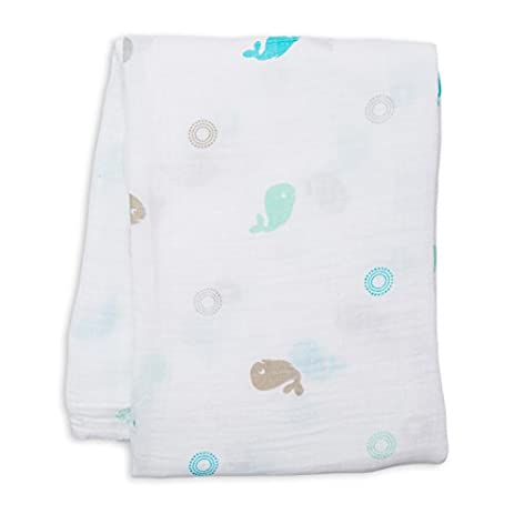 Lulujo Bamboo Muslin Swaddle Blanket - Whales