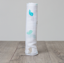 Load image into Gallery viewer, Lulujo Bamboo Muslin Swaddle Blanket - Whales