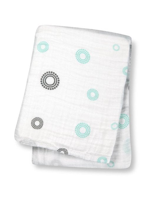 Lulujo Cotton Muslin Swaddle Blanket - Blue Circles