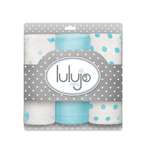 Lulujo Mini Muslin Blanket 3 Pack - Brilliant Blue