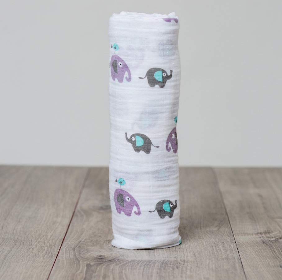 Lulujo Bamboo Muslin Swaddle Blanket - Elephants